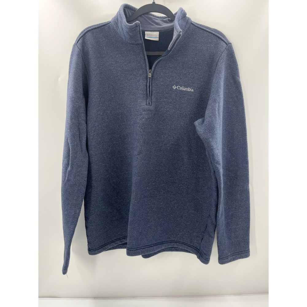 Columbia Mens Blue Heathered Quarter Zip Fleece Pullover Sweater Size M